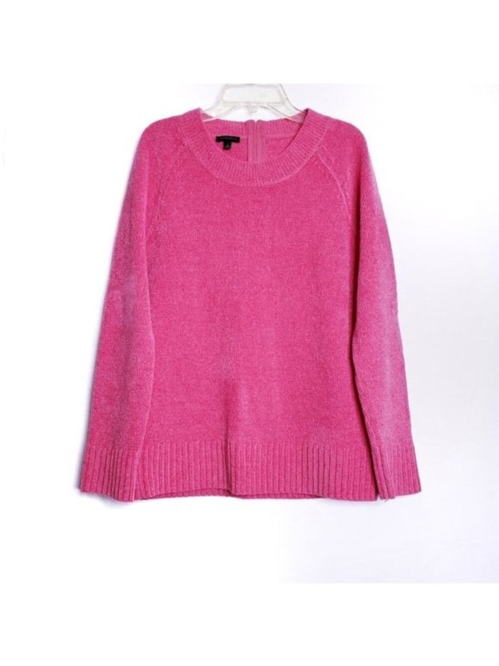 Talbots Pink Chenille Soft Back Zipper Crew Neck Sweater Women's Size Small